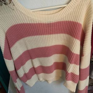 White and pink pull over sweater